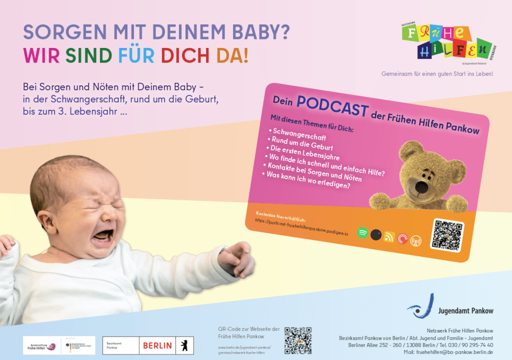 Bild des Flyers des Netzwerks Frühe Hilfen und des Podcasts der Frühen Hilfen Pankow.